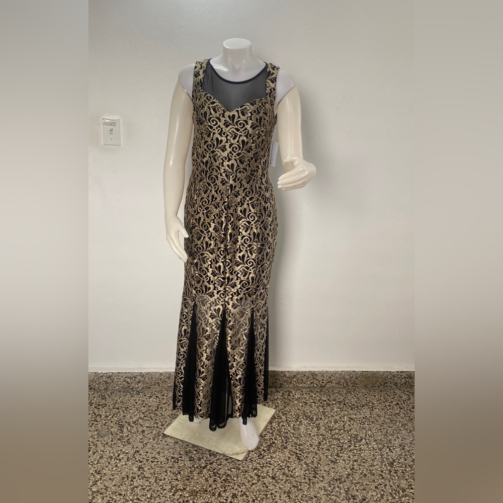 NWT EN Focus studio black and gold lace siren dress size 6